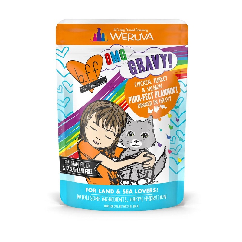 B.F.F. OMG Gravy! Chicken, Turkey, and Salmon Purr-Fect Plannin'! in Gravy Wet Cat Food Pouch