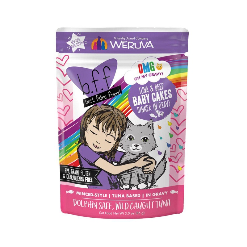 B.F.F. OMG Gravy! Tuna and Beef Baby Cakes in Gravy Wet Cat Food Pouch