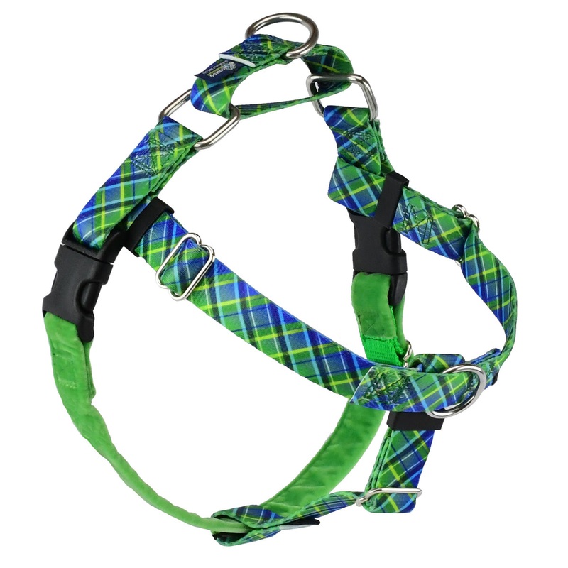 2 Hounds Design Freedom No-Pull Dog Harness - Medium 1 x 28-28 - Electric Glow Green Plaid