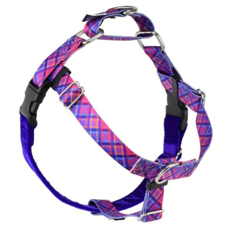 2 Hounds Design Freedom No-Pull Dog Harness - Large 1 x 28-32 - Neon Sunrise Pink Plaid