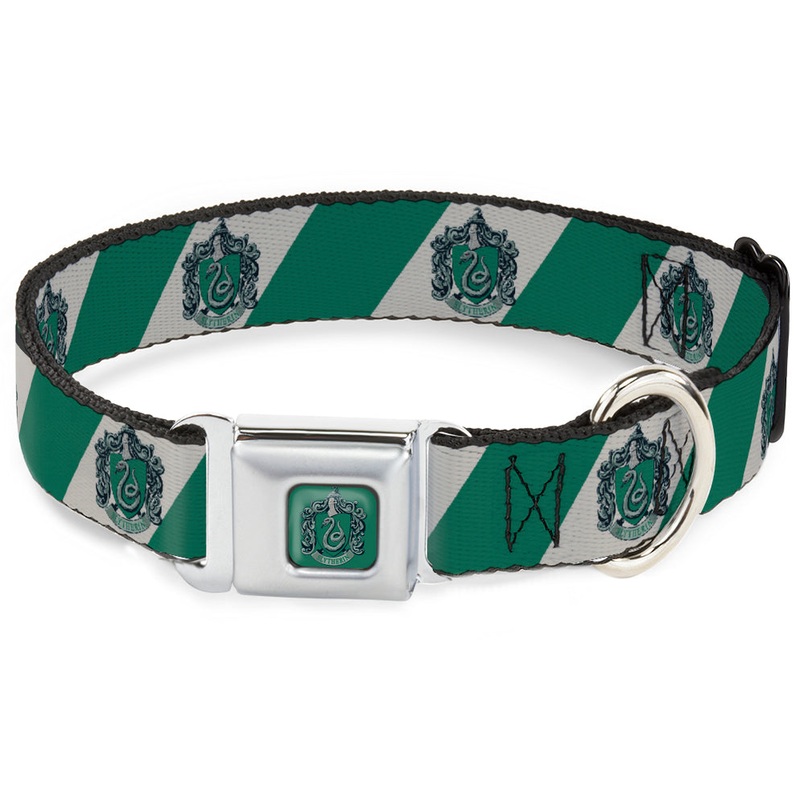 BUCKLE-DOWN SLYTHERIN Crest Full Color Green Seatbelt Buckle Collar 9.5-13