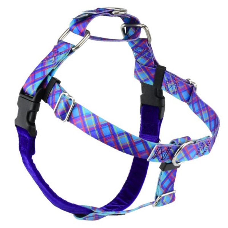 2 Hounds Design Freedom No-Pull Dog Harness - Medium 1 24-28 - Twilight Glow Blue Plaid