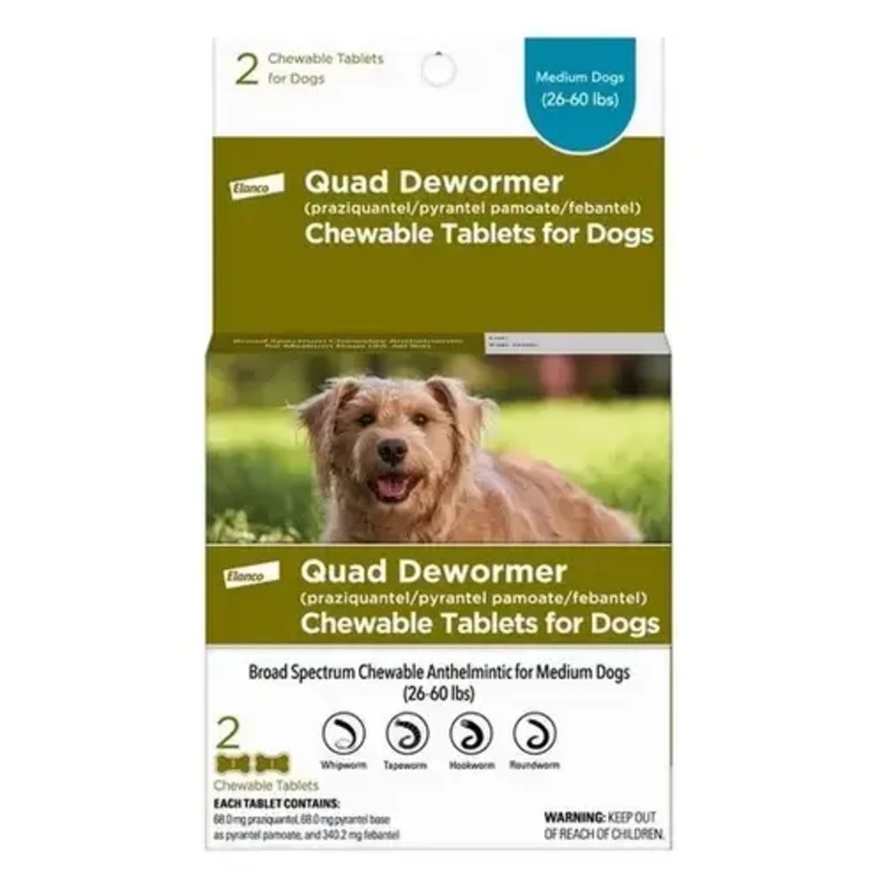 BAYER 00724089113368 Chewabale Quad Dewormer Tablets for Medium Dogs 26-60-Lbs., 2-Pk.