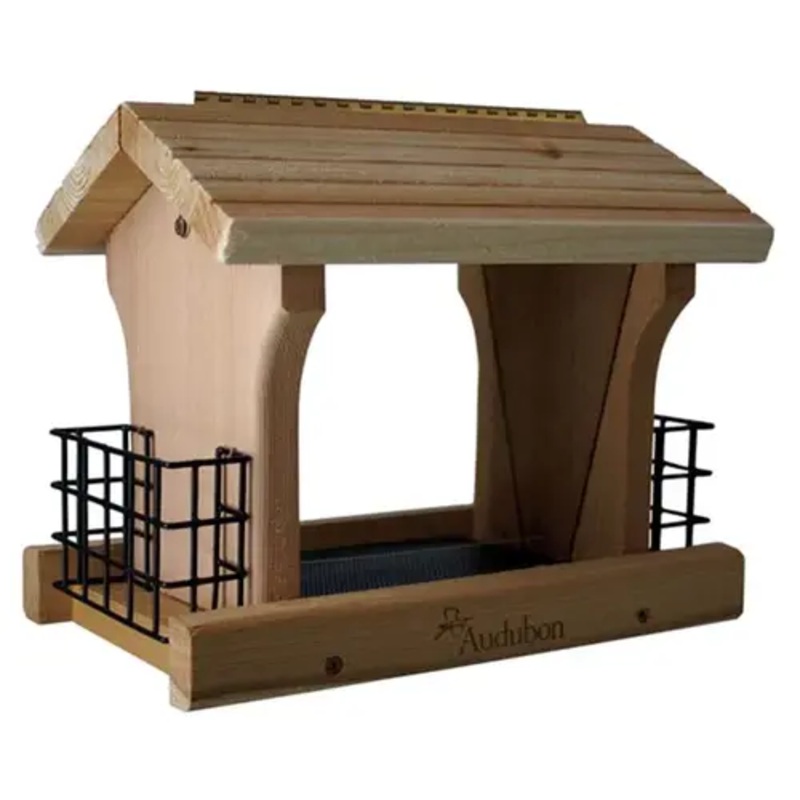 Audubon NARANCH3 Bird Feeder Large Ranch Wild Bird 5 lb Cedar Combo Seed & Suet 4 ports Brown
