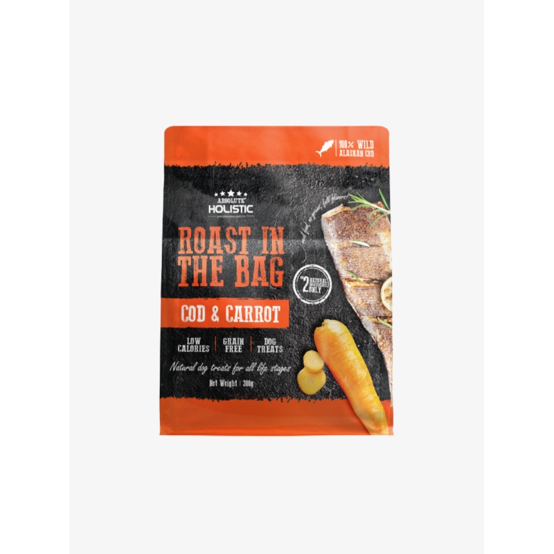 Absolute Holistic Roast In The Bag Natural Dog Treats  Cod & Carrot 300g