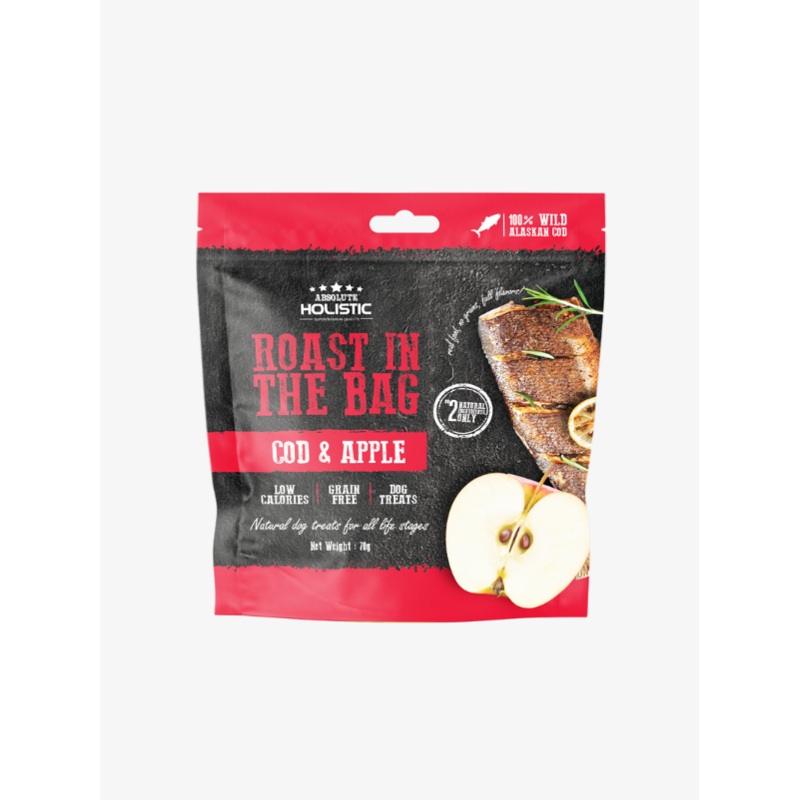 Absolute Holistic Roast In The Bag Natural Dog Treats  Cod & Apple 70g