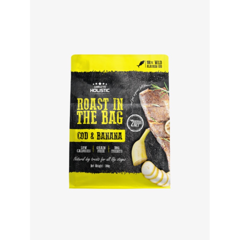 Absolute Holistic Roast In The Bag Natural Dog Treats  Cod & Banana 300g